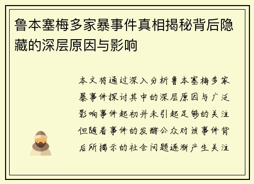 鲁本塞梅多家暴事件真相揭秘背后隐藏的深层原因与影响